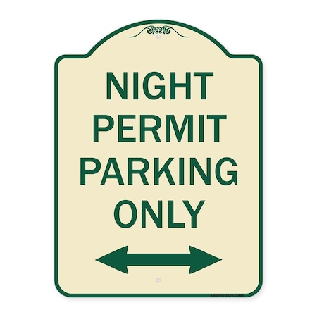 Signmission Night Permit Parking W/ Bi-Directional Arrow Heavy-Gauge Aluminum Sign, 24" x 18", TG-1824-23860 A-DES-TG-1824-23860